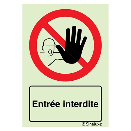 Signalisation une face, entrée interdite – avec texte, PVC photoluminescent