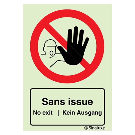 Signalisation une face, sans issue – FR/EN/DE, PVC photoluminescent