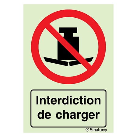 Signalisation une face, interdiction de charger – avec texte, PVC photoluminescent