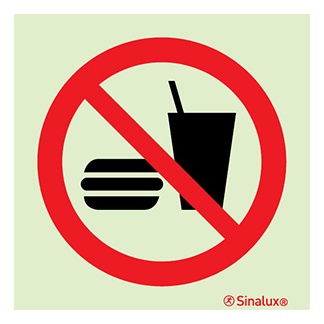 [F4204F15151POFR] Signalisation une face, interdiction de manger ou boire, PVC photoluminescent (150x150)