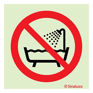 Signalisation une face, interdiction d’utiliser cet équipement dans baignoire/douche/réservoir rempli d’eau, PVC photoluminescent