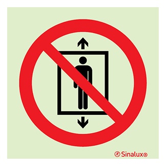 Signalisation une face, interdiction d’utiliser cet ascenseur pour transporter des personnes, PVC photoluminescent