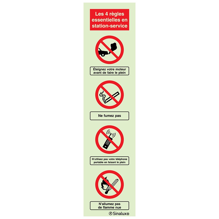 [F4371] Signalisation une face, signal d’interdiction pour stations-services, PVC photoluminescent