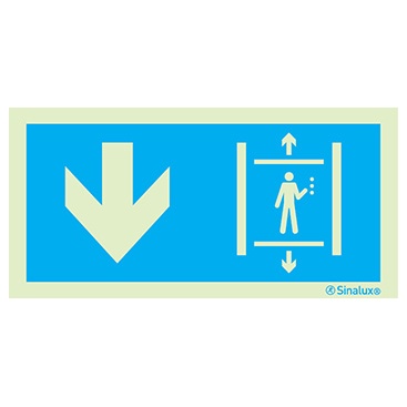 [F4952F20101IDFR] Signalisation une face, ascenseur en bas, PVC photoluminescent (200x100)