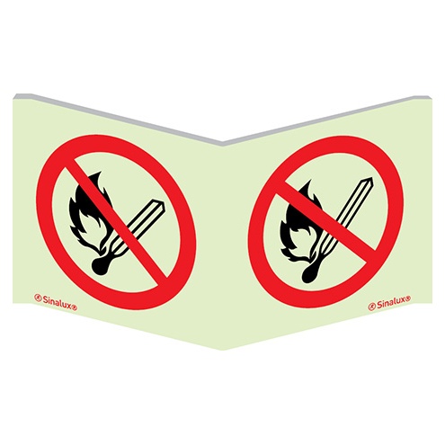 Signalisation panoramique, panoramique – flammes nues interdites / défense de fumer, PVC photoluminescent