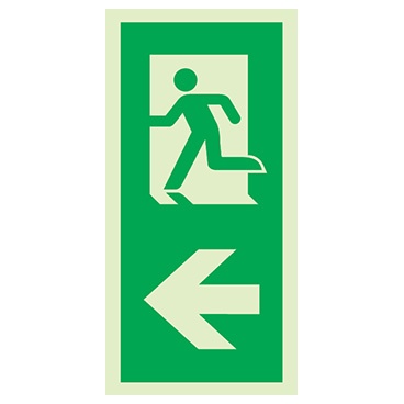 [F0451F15303EGFR] Signalisation à suspendre, évacuation piliers ISO 7010 avec pictogramme – flèche gauche, PVC photoluminescent