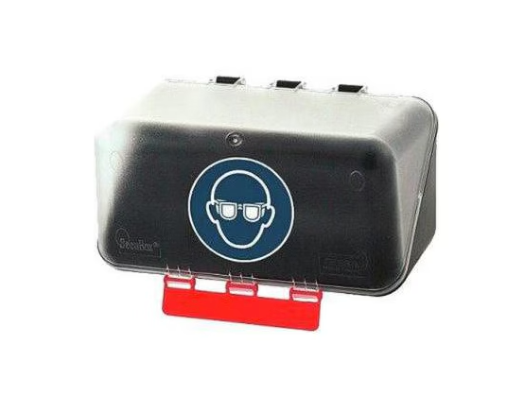 SecuBox® Mini avec couvercle transparent et symbole « Protection des yeux ».